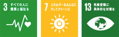 すべての人に健康と福祉を エネルギーをみんなにそしてクリーンに 気候変動に具体的な対策を